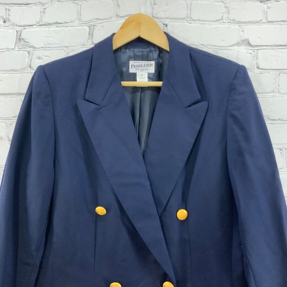 Pendleton Suit Blazer Womens Sz 10 Dark Blue 100% Virgin Wool Gold Buttons - Picture 2 of 4